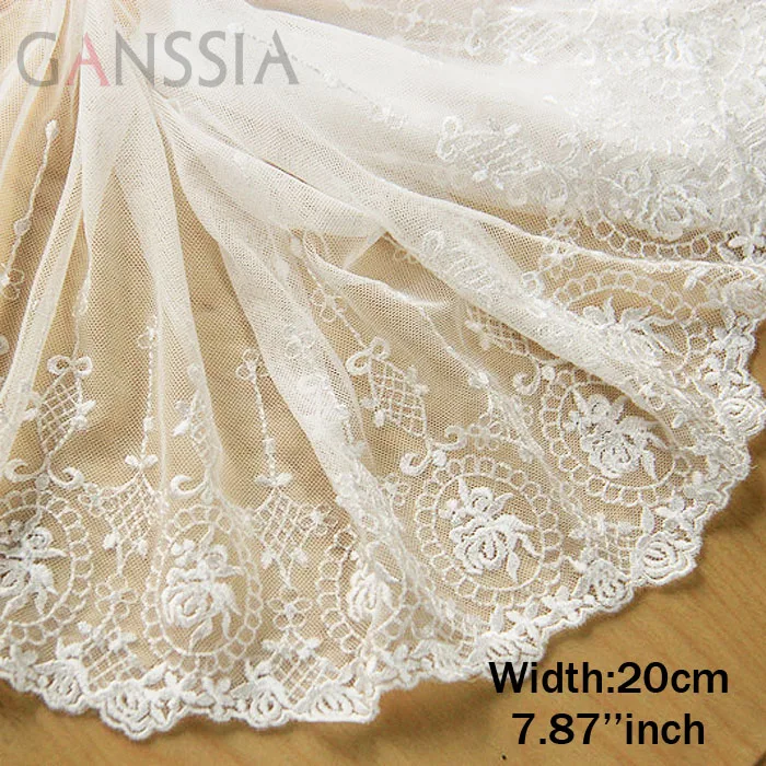 

1yrd/lot Width:20cm Mesh rose embroidered trimming cloth lace, 3 colors fabric lace for garment scrapbooking (ss-437)