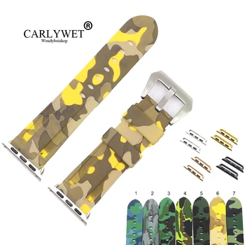 

CARLYWET 38 40 42 44mm Camo Yellow Light Grey Pure Silicone Rubber Replacement Wrist Watchband Strap For Iwatch Series 4/3/2/1