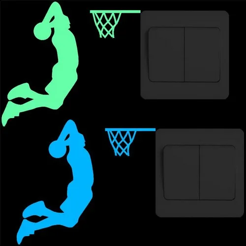 

Basketball Player Dunk Light Switch Sticker Glow in the Dark Creative Cartoon Sport Vinyl Wall Sticker Home Decor Luminous Decal
