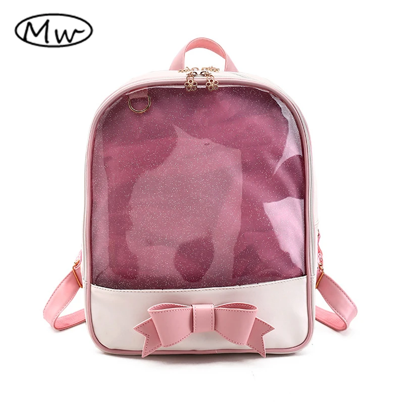 Moon Wood Brand Summer Candy Color PVC Transparent Bow Backpack Flower Zipper Women Clear Daily Backpack Girls School Bag M621 Moon Wood Brand Summer Candy Color PVC Transparent Bow Backpack Flower Zipper Women Clear Daily Backpack Girls School Bag M621