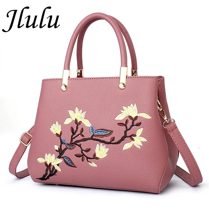 

Jlulu Embroidery Women Bag Leather Purses and Handbags Luxury Designer Shoulder Bags Female Tote Bags for Women 2019 Bolsa Mujer