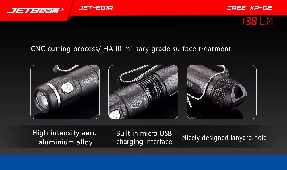 USB Перезаряжаемые мини фонарик JETBeam e01r Cree XP-G2 138 люмен ААА батареи маленький размер факел для каждого носить + зарядный кабель