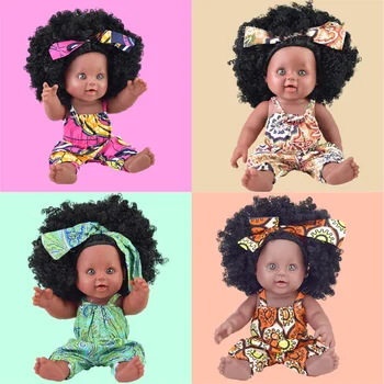 

10 pieces/lot wholesale 30cm dropship African 12inch bebek black afro baby dolls reborn vinyl silicone poupee dolls babies