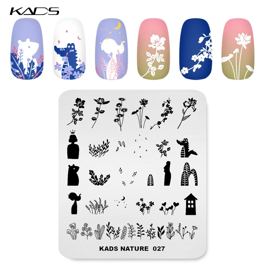

KADS Nail Art Stamping Plates Nature 027 Leaves Flowers Design Image Template Nail Stencil Manicure Overprint Stamping Nails