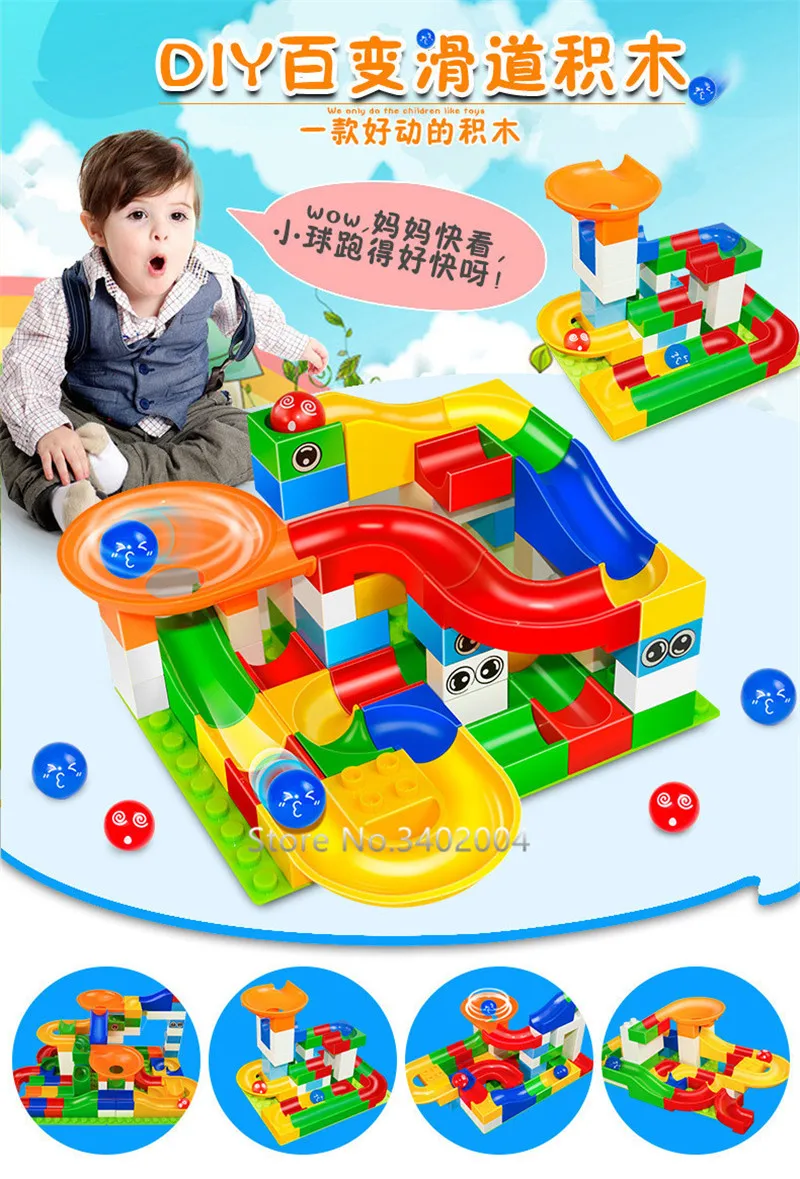 Blocos de Construção Tijolos para Crianças Mármore Corrida Labirinto Bola Pista Modelo Duplo Conjuntos Funil Slide Brinquedos 54 Pcs 3 slide brinquedos tijolos para crianças