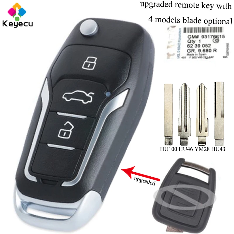 

KEYECU Replacement Upgraded Flip Remote Control Car Key - 433MHz & ID40 Chip - FOB for Opel Astra G / Zafira B 1998-2004 6239052
