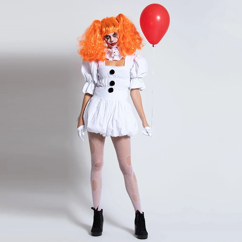 Ceny VASHEJIANG biały Stephen King to przebranie na karnawał kostium dla dorosłych Pennywise kobiety Sexy Clown kostium na halloween strój garnitur