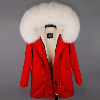 Новая длинная женская зимняя куртка Парка с натуральным мехом Пальто с воротником с мехом лисы Высокое качество Подклад искусственный мех - Цвет: 6