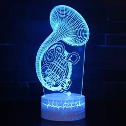 Французский Рог 3D ночник саксофон музыкальный инструмент стол светодио дный Фонари Красочные акриловые лампы украшения освещение подарок
