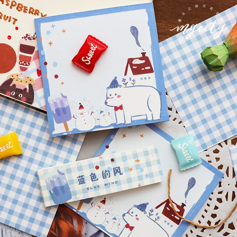 30 листов Kawaii Grid Memo Note креативный милый плед Tearable антипригарный портативный