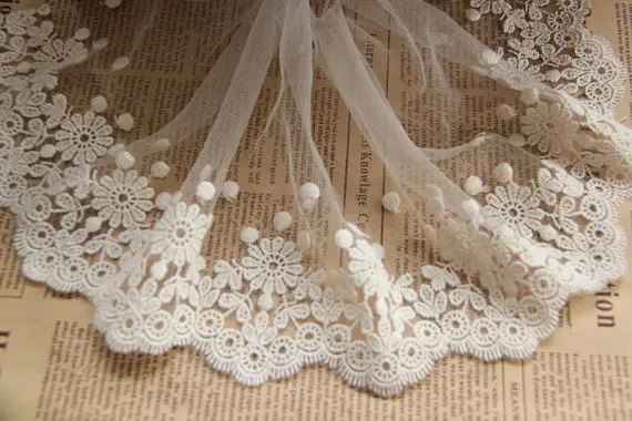 

Ivory lace trim, embroidered lace with scalloped trim 10yards