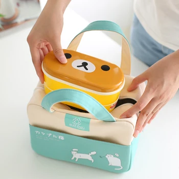 

Cartoon Canvas Lunch Bags Food Container Thermal Insulated Cooler Tote Children Portable Bento Picnic Box Accessories Gear Stuff