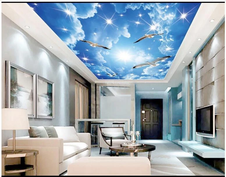 3d壁紙カスタム3d天井壁画壁紙壁青空白雲シーガル天井背景壁装飾 3d Ceiling Murals Ceiling Muralsceiling Murals Wallpaper Aliexpress