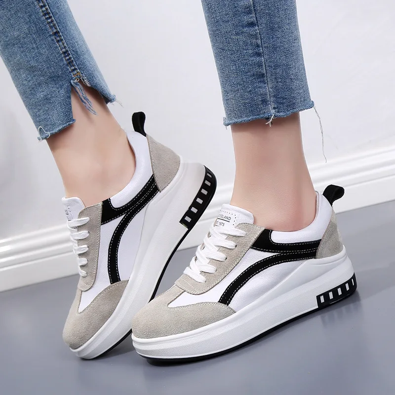 Women Vulcanized Shoes Genunine Leather Breathable Shoes Platform ...