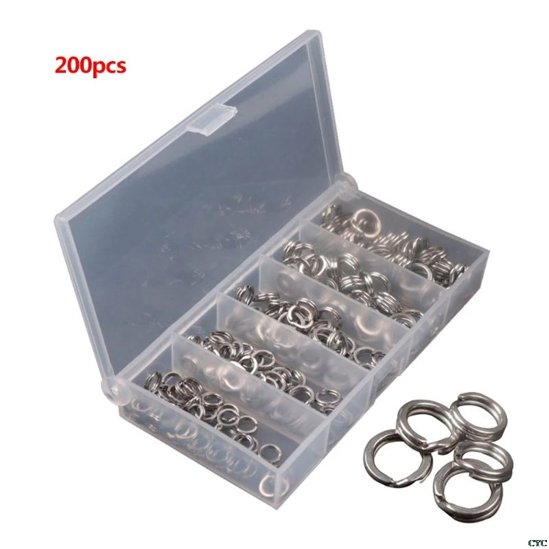 

200 Pcs/box Stainless Steel Split O-Ring Heavy Fish Box Double Ring Connector Fishing Accessories Bait