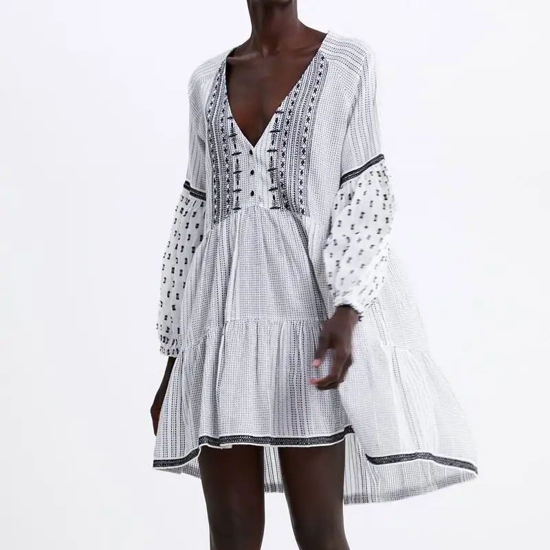 

Women New Dress Spring 2019 Fashion Prints and Embroidery Female Casual Loose za Dresses Feminino Vestidso