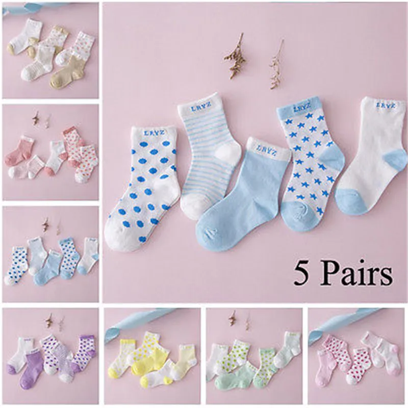 

Winter Warm 5 Pairs Baby Boy Girl Cotton Stars Socks NewBorn Infant Toddler Kids Soft Sock Pink Blue Gray 5 Colors