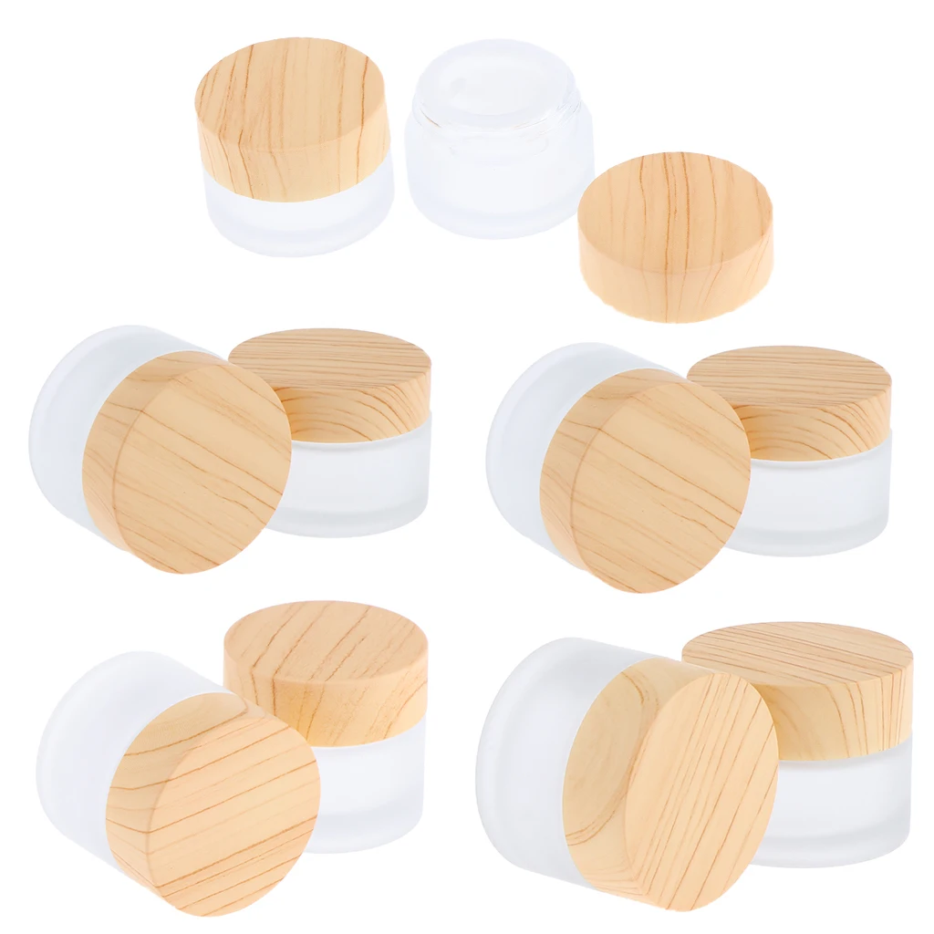 Pack of 10 Round Frosted Glass Jars, with Inner Liners & Lids ( 5 Sizes, 2 Per Size)