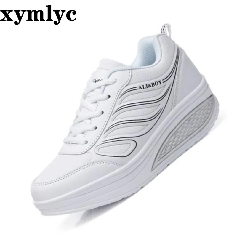 

Women's shoes Korean Wedge sneakers thick bottom outdoor running casual shoes solid color round head comfortable single shoes PU