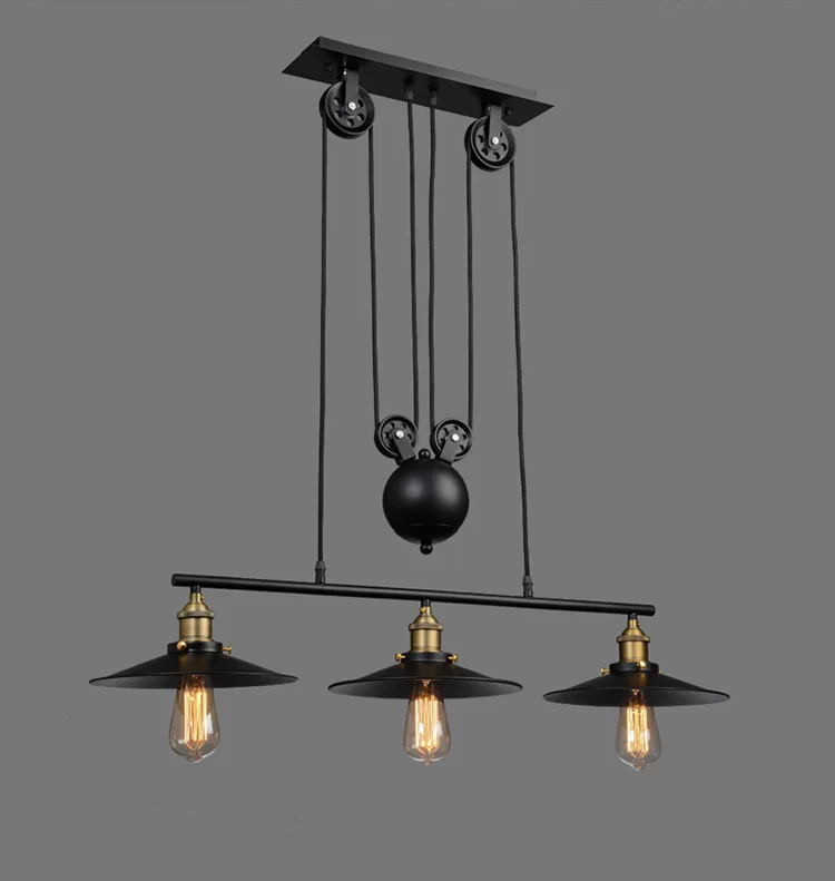  American country retro LOFT industrial wind wrought iron chandelier three head lift pulley lamp bar