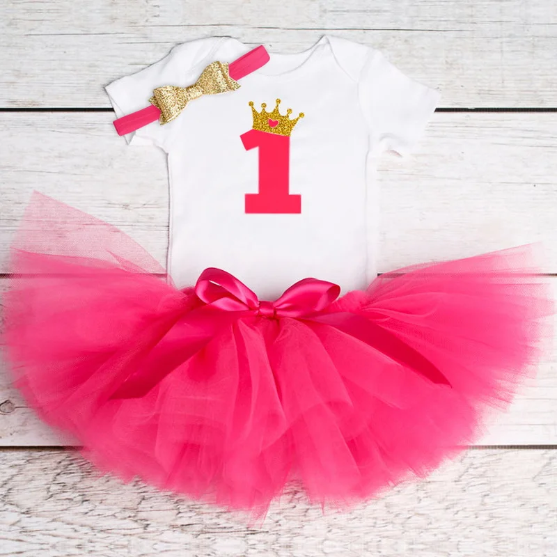 1 год, маленькая принцесса, первый день рождения, комплект из 3 предметов Одежда для новорожденных девочек крестильные наряды для малышей Детские платья - Цвет: As Picture