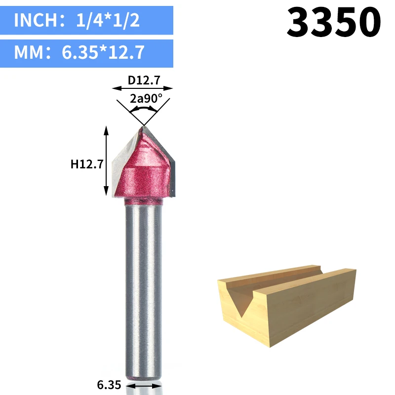 HUHAO 1 шт. 1/" 1/4" хвостовик промышленного класса фрезы для дерева 90 градусов V тип долбежный резак Вольфрам деревообрабатывающий резной инструмент - Длина режущей кромки: 3350
