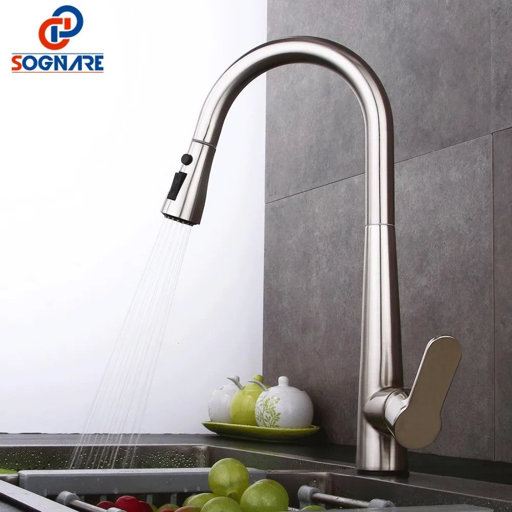 

SOGNARE Kitchen Sink Faucet For Kitchen Faucet Pull Out Handle Solid Brass Single Handle Mixer Sink Kitchen Mixer Water Faucet