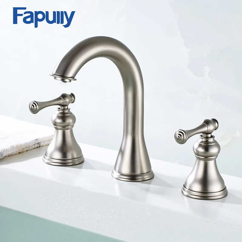 

198-44N Basin Faucet Deck Mounted Three Hole Faucet Cold & Hot Nickel Brushed Bathroom Sink Faucet Bath Tap