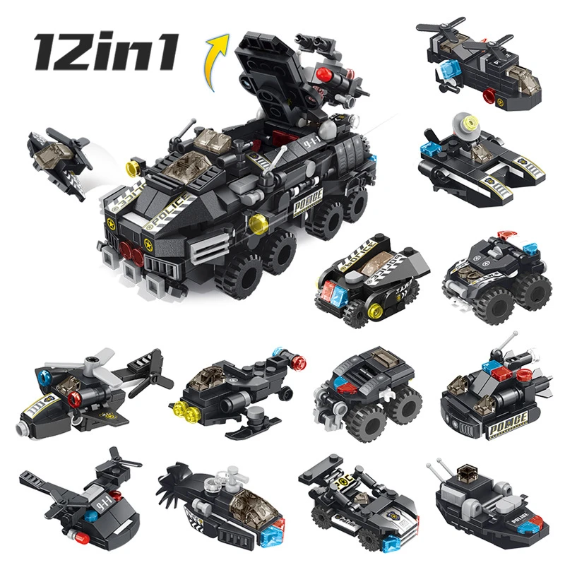 12 In 1 Building Blocks City Swat Armored Vehicle Compatible With Legoing City Series Bricks Educational Toy Block For Children