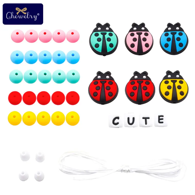 

Silicone Beads Pacifier Clip Unfinished Baby Teether Accessories Baby Chews Biter Teether Ladybug DIY Jewelry Nursing Teething