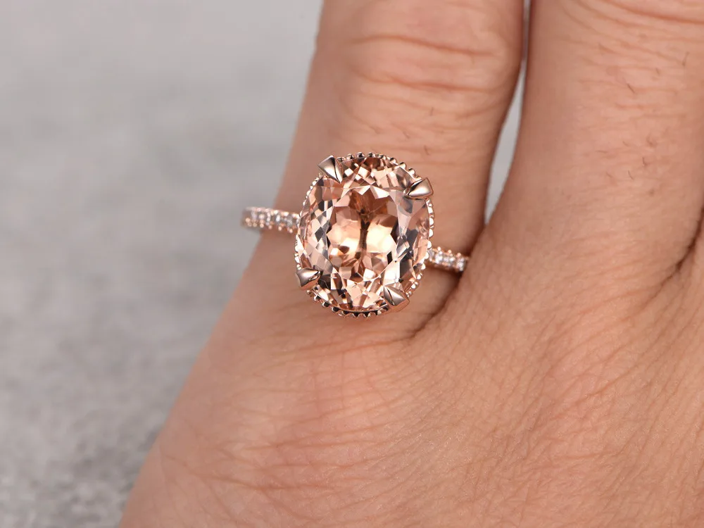 11x9mm 45ct oval cut morganite engagement ring 14k rose gold white topaz side stone peach gemstone bridal set ring for women in rings from jewelry - Morganite Wedding Ring 11x9mm 45ct oval cut morganite engagement ring 14k rose gold white topaz side stone peach gemstone bridal set ring for women in rings from jewelry - Morganite Wedding Ring