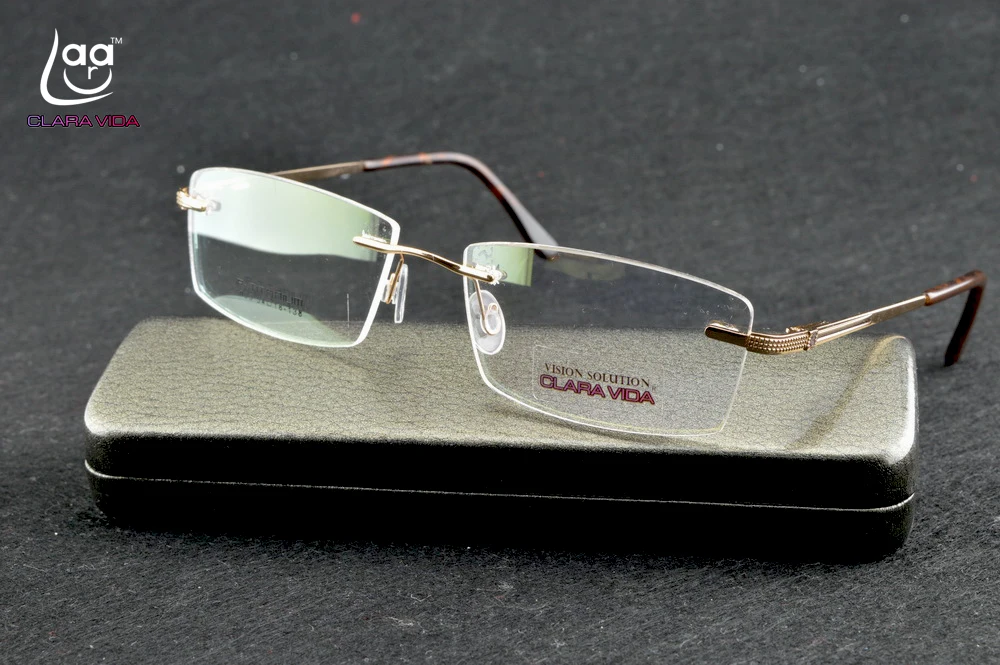 

Clara Vida 2017 IP TITANIUM MEN SQUARE COMMERCIAL RIMLESS GOLD glasses frame reading glasses myopia photochromic lenses