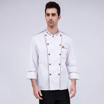 

New White Five Stars Long Sleeve Chef Jacket Professional Chef Uniform Restaurant Kitchen Man Woman Work Wear Coat Overalls