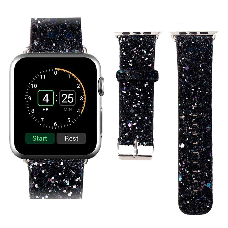 Смарт часы наручные браслет для Apple Watch Series 1 2 3 Мода Группа блестят кожаный ремешок для Apple Watch 4 ремешки 38 -42 мм