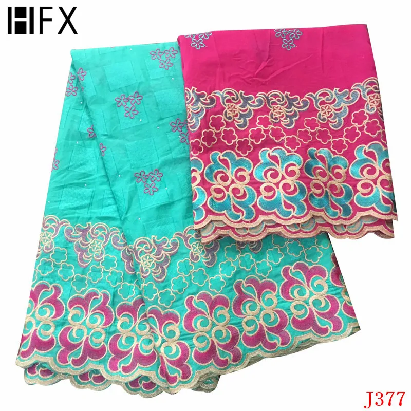 

HFX Bazin Riche Getzner 5+2 Yards French Cotton Lace Aqua/Fushia Pink Nigeria Embroidered High Quality African Lace Fabrics L377