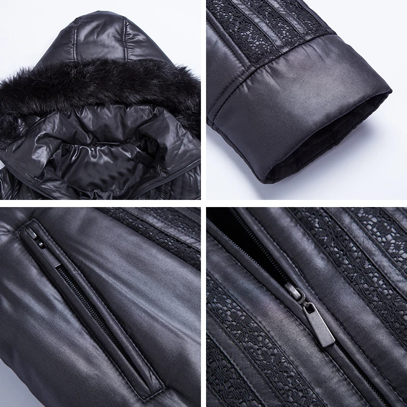 MS VASSA Women Trench coats Autumn Winter Ladies Fashion coat detachable hood with fake fur plus size 4XL 6XL lace decoration