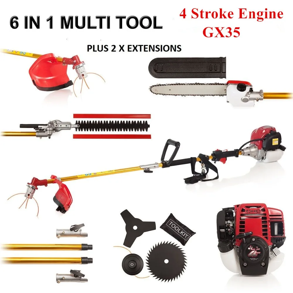 

New High Quality Brush Cutter Grass Cutter 6 in1 with GX35 4 stroke Petrol Engine Multi Brush Strimmer Hedge trimmer Tree cutter