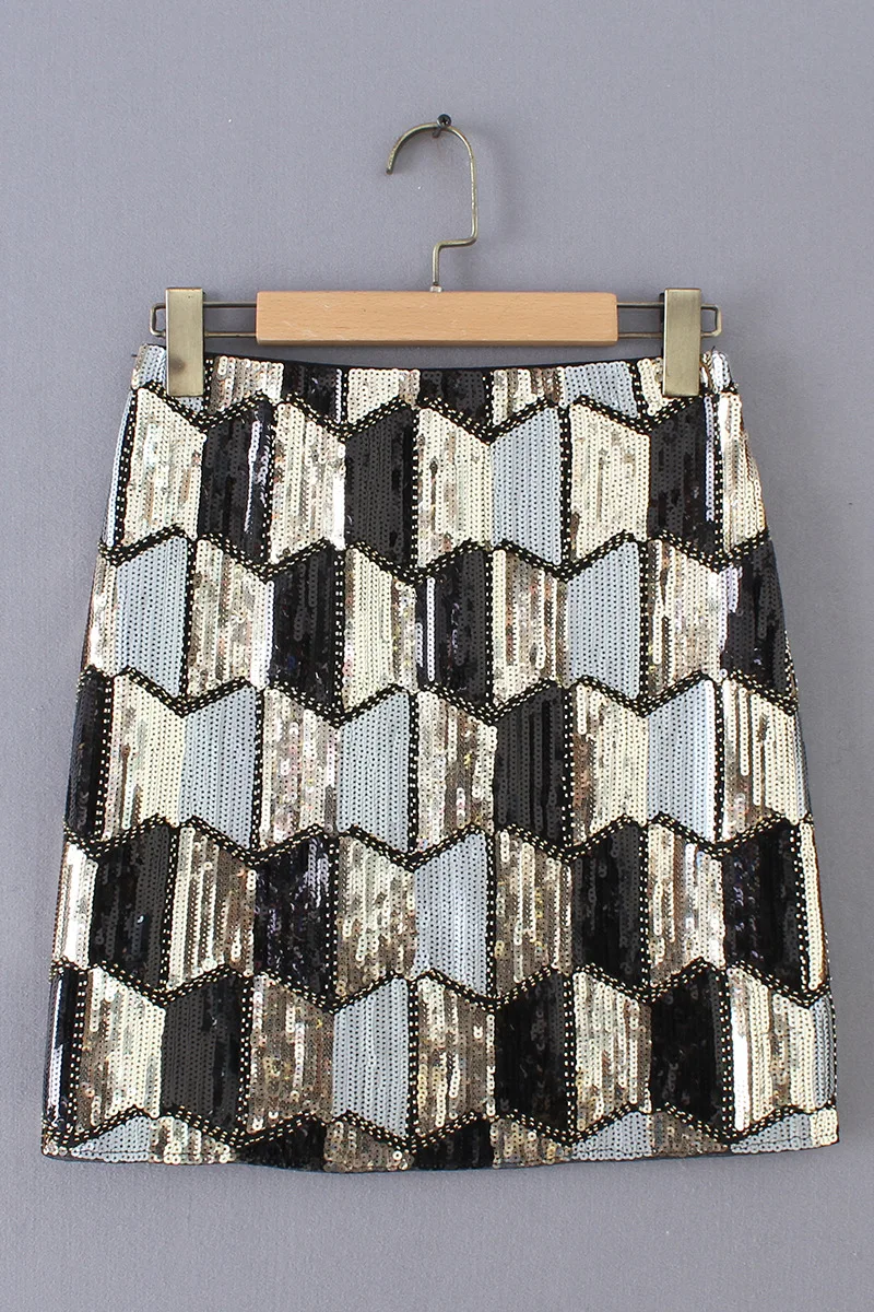 

Women Sexy Fashion Sparkle Sequins Geometrical Patterns Bodycon Mini Skirt