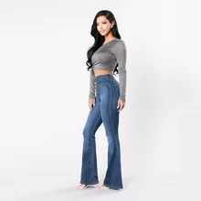 Женские Эластичные большого размера с высокой талией расклешенные джинсы женские облегающие джинсовые брюки винтажная женская одежда осенние джинсы сексуальные женские