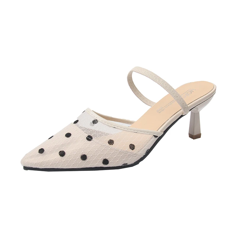 

Fashion 2019 Mesh Breathable pointed toe slides Woman Lady Summer high heels Slippers outdoor Women Shoes klapki damskie na lato