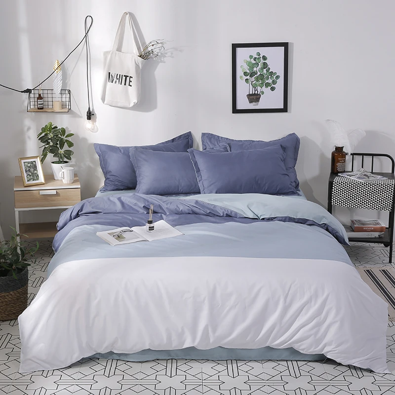 New Fashion Home Textile Blue White Grey Striped Bedding Set