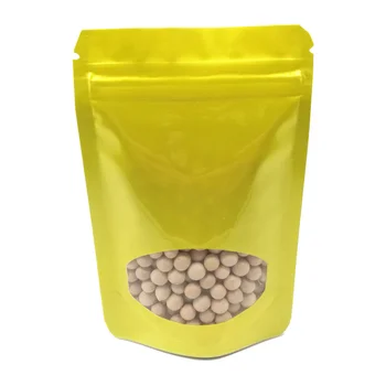 

100Pcs/lot Gold Stand Up Round Wndow Aluminum Foil Zipper Packing Bag Doypack Mylar Tea Nuts Storage Zip Lock Packing Pouch