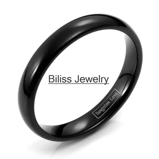 Fashion 4mm Black High Polished Plain Dome Tungsten Carbide Rings Fashion 4mm Black High Polished Plain Dome Tungsten Carbide Rings For Women Men Party Engagement Anniversary