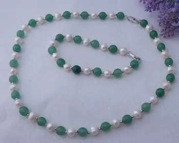 

free shipping 07675 Aventurine white pearl necklace&bracelet set (A0423)