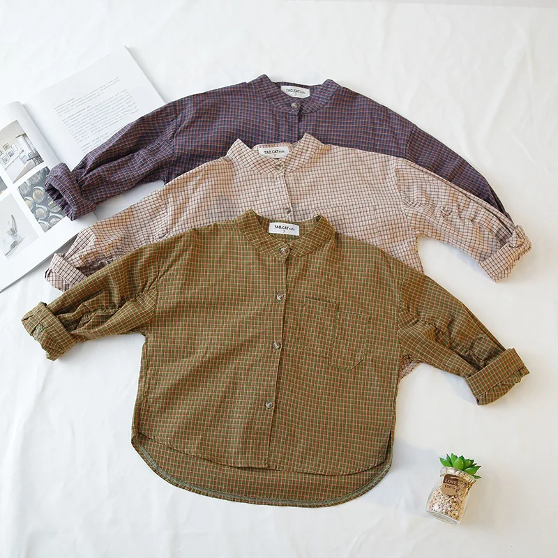 

Girls boys fashion shirts kids spring summer plaid shirt baby casual turn down collar long sleeve single breasted tops children