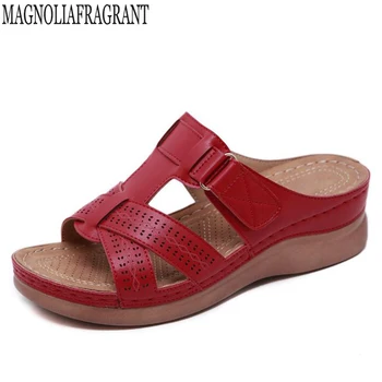 

Women PU Leather Shoes Comfy Platform Flat Sole Ladies Casual Soft Woman platform slippers Wedge Sandal Beach flip flops c841