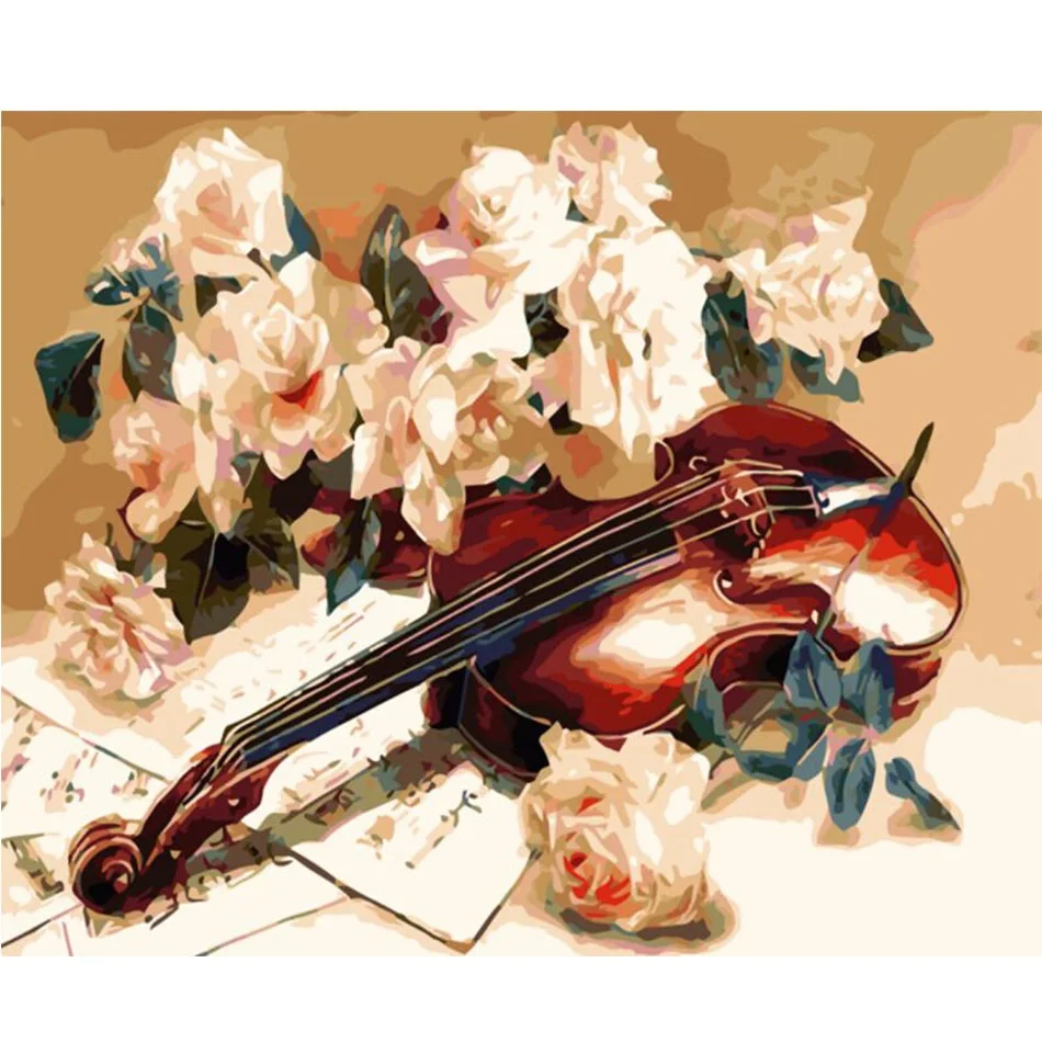 

Flowers And Violin DIY Digital Canvas Oil Painting By Numbers Coloring By Numbers Modern Large Acrylic Paint By Number 40x50CM