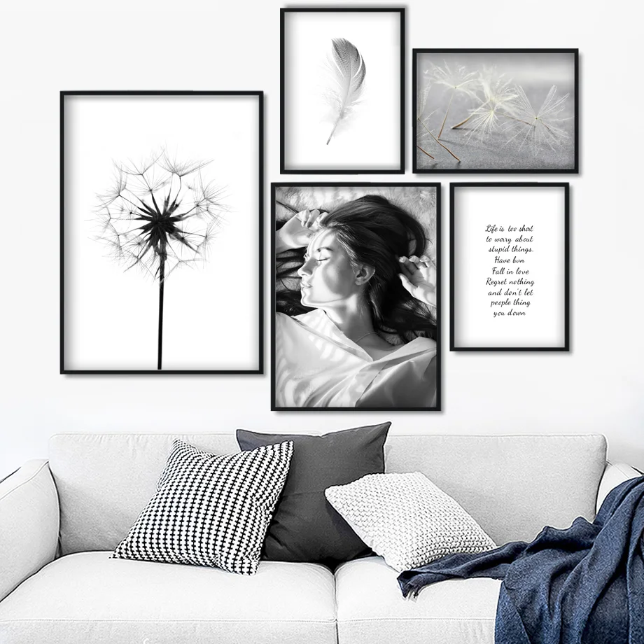 

Girl Dandelion Feather Quotes Landscape Wall Art Canvas Painting Nordic Posters And Prints Wall Pictures For Living Room Decor