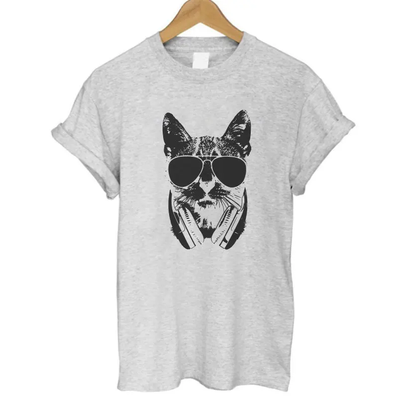COOLMIND CA0213B, хлопок, женская футболка, короткий рукав, забавная футболка для девочек, повседневный принт с милой кошкой, футболка, топы, футболки - Цвет: GREY
