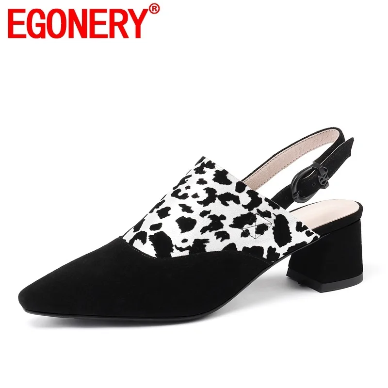 

EGONERY shoes woman 2019 summer new fashion sexy leopard kid suede woman pumps outside med square heels buckle ladies shoes
